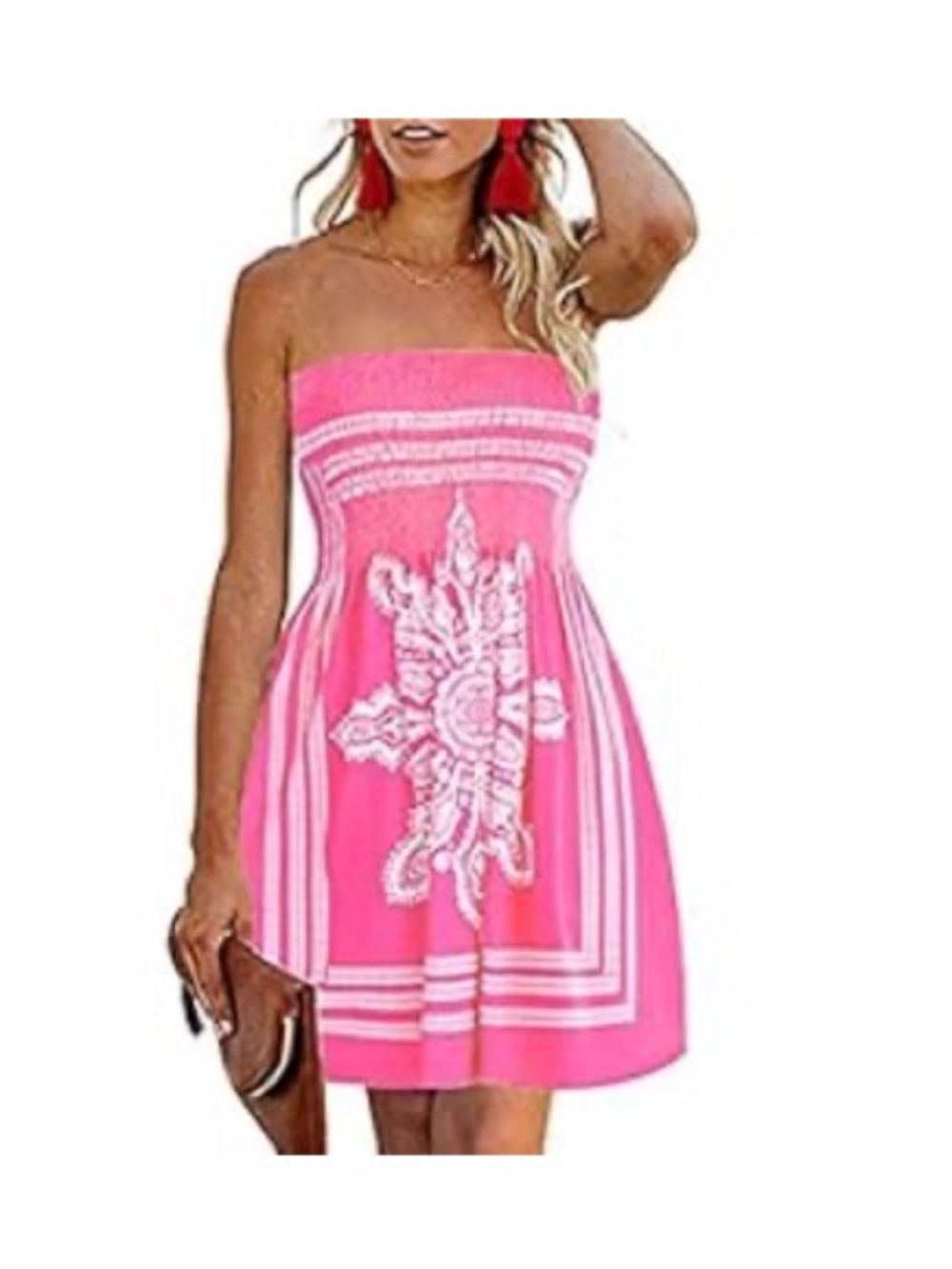 Strapless Pink Printed Sunburst Summer Dress